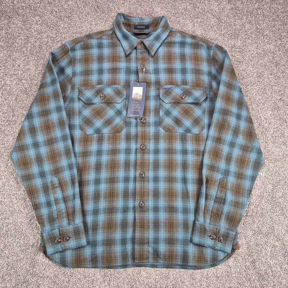 NWT Pendleton Burnside Flannel Shirt Mens Small Sea Blue Multi Plaid Cotton